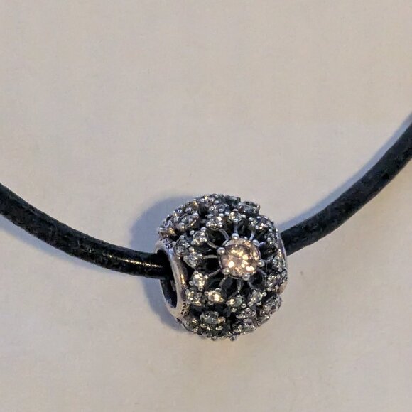 PANDORA ALE Black Corded "Inner Radiance" Charm 925 Sterling Silver Necklace - Picture 2 of 10